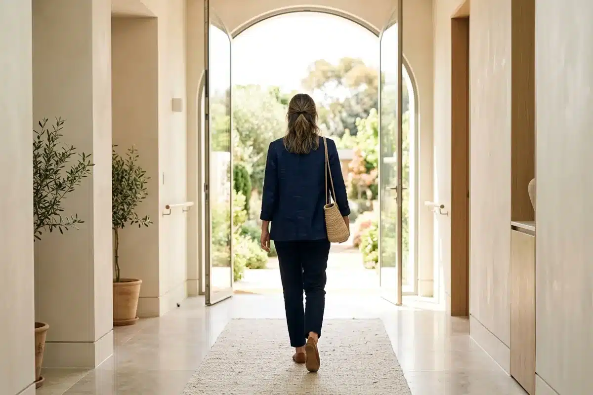 Se libérer d'une dépendance Femme de dos marchant vers la lumière d'un jardin, image d'un nouveau départ après une addiction