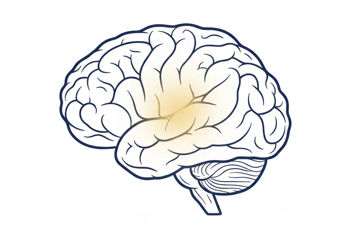 Amygdale cérébrale et claustrophobie : rôle dans la peur des espaces clos Illustration médicale du cerveau avec l'amygdale en lumière dorée, représentant la zone qui déclenche la peur en cas de claustrophobie