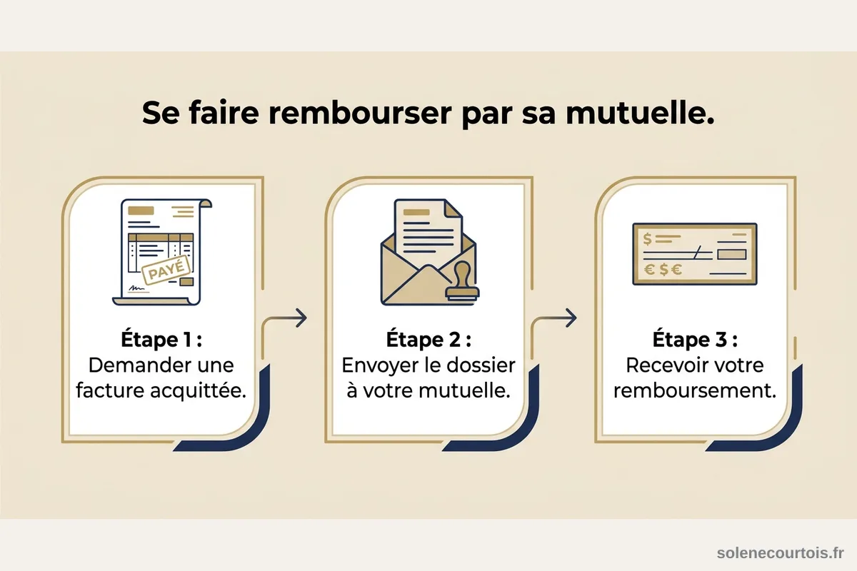 Les étapes du remboursement mutuelle pour l hypnose Schéma en 3 étapes pour se faire rembourser ses séances d hypnose par sa mutuelle