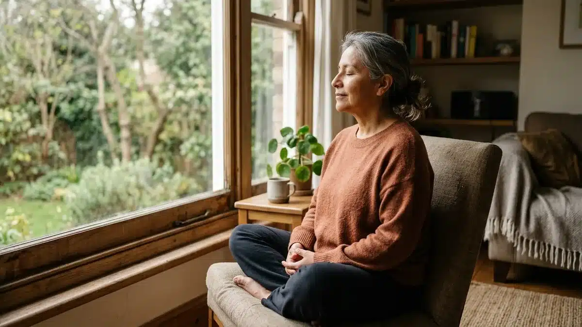 Femme pratiquant la cohérence cardiaque pour gérer les rechutes de phobie après une séance d'hypnose