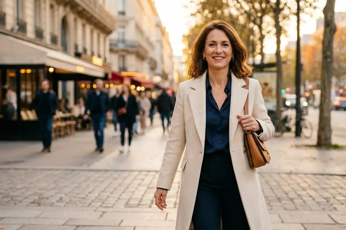 Vaincre l amaxophobie : retrouver confiance en soi Femme souriante et confiante marchant librement dans une rue parisienne apres une therapie